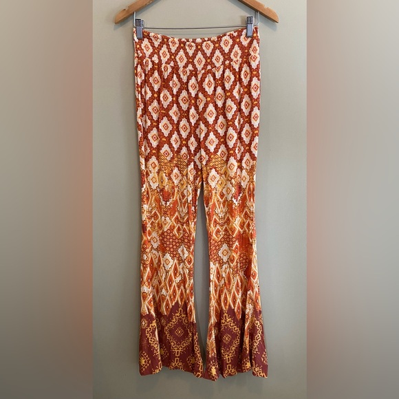Miss Me: Orange, White and Burnt Red Hippie Festival Rayon Pants - Picture 7 of 17